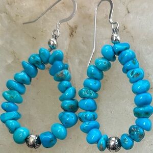 Sleeping Beauty Turquoise Bead Loop Earrings - Blue Stone Drop Earrings